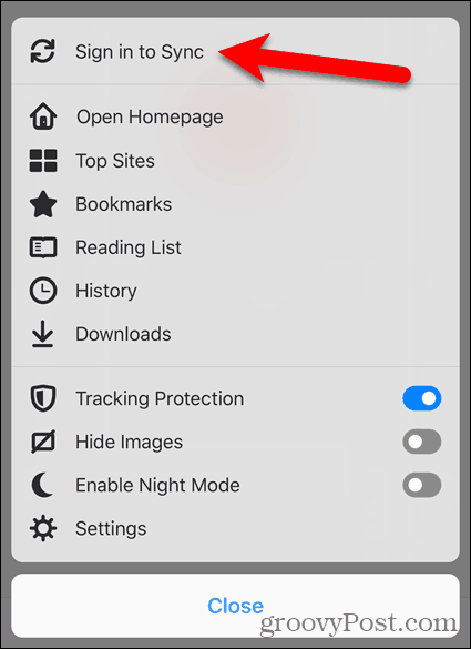 Tik op Aanmelden om te synchroniseren in Firefox voor iOS