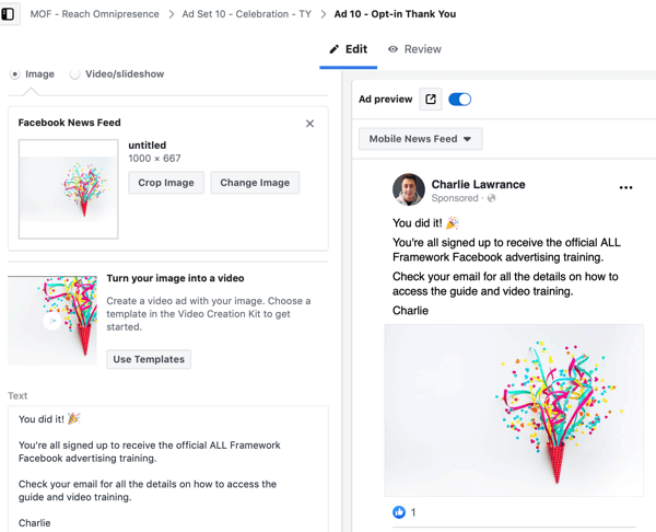 Maak een bereikcampagne voor Facebook-advertenties, stap 9.