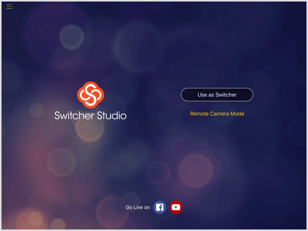 switcher studio hoofdscherm iOS