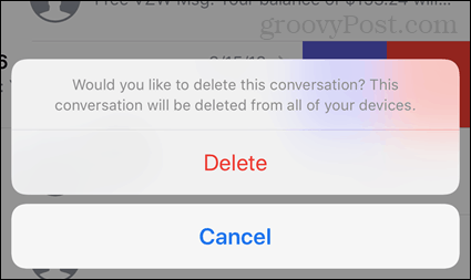 Verwijder gespreksbevestiging in iOS