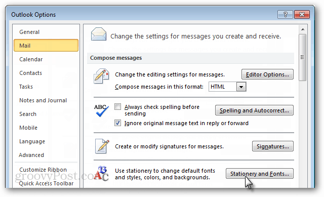 Outlook 2010 mail opties