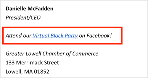 Promoot uw virtuele Facebook-evenement in uw e-mailhandtekening.