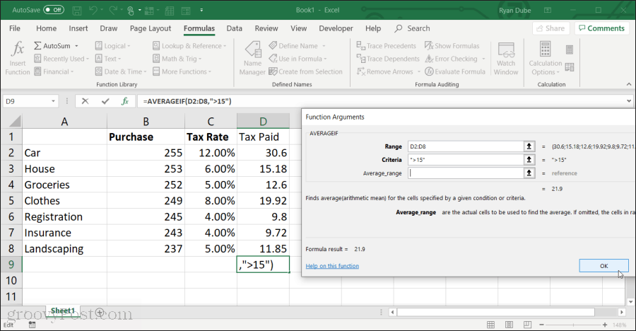 De gemiddelde functie gebruiken in Excel