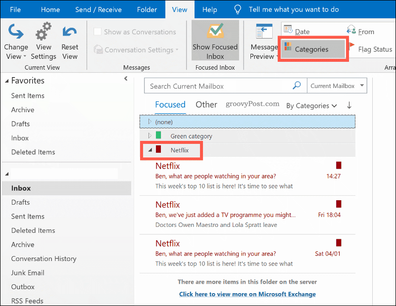 E-mails gesorteerd op kleurcategorie in Outlook