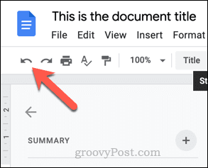 Knop Ongedaan maken in Google Documenten
