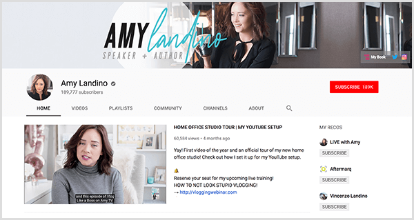 AmyTV is het nieuwe YouTube-kanaal van Amy Landino. Op de kanaalpagina staan ​​foto's van Amy en de video die ze heeft gebruikt om haar nieuwe kanaal te lanceren.