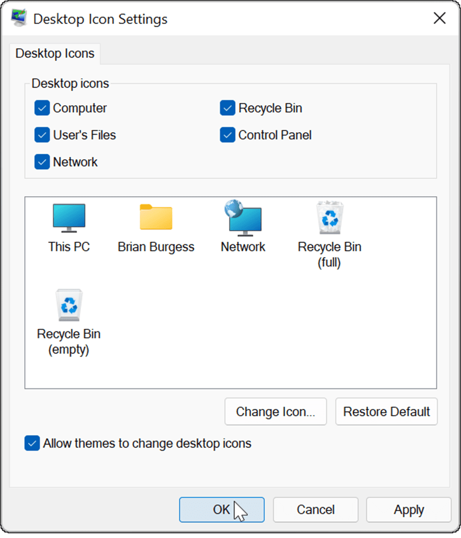 oude bureaubladpictogrammen terugkrijgen op Windows 11