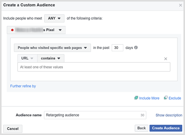 Aangepaste doelgroepen van Facebook kunnen mensen die uw verkoop- of productpagina hebben bezocht, opnieuw targeten.