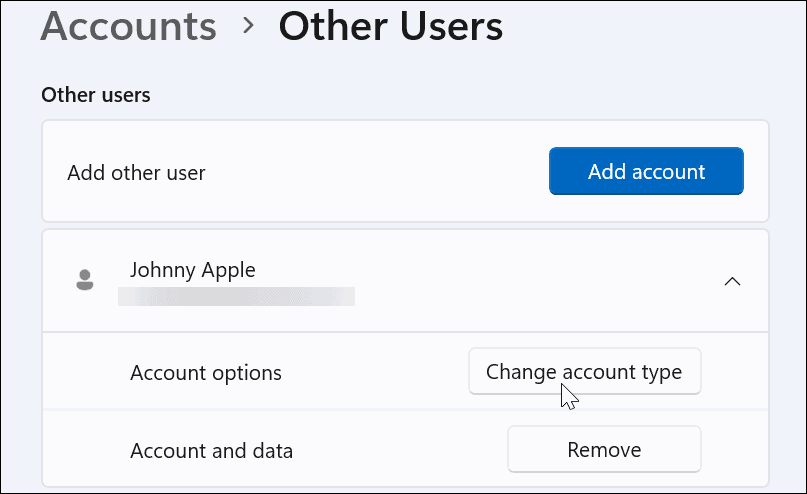 Accounttype wijzigen op Windows 11