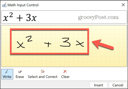 excel geschreven vergelijking