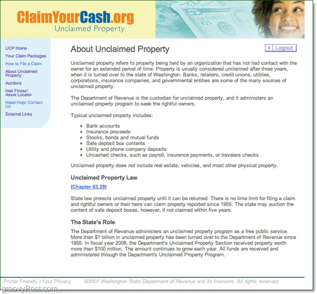 claimyourcash.org niet opgeëiste eigendom