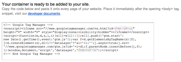 voorbeeld van codefragment van Google Tag Manager