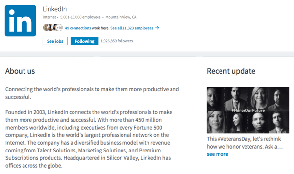 Controleer uw afbeelding, Over ons en updates op uw LinkedIn-bedrijfspagina.