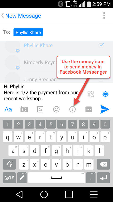 stuur geld optie in Facebook Messenger