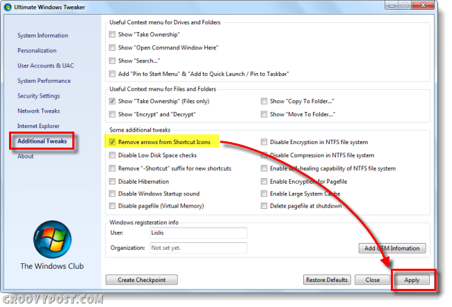 Hoe Windows 7 snelkoppelingspictogram Arrow Overlay te verwijderen