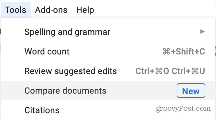 Tools Documenten vergelijken in Google Documenten