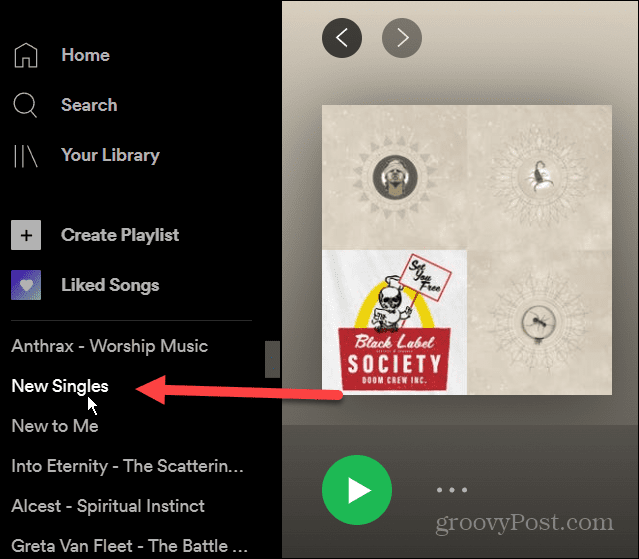 selecteer afspeellijst Spotify desktop