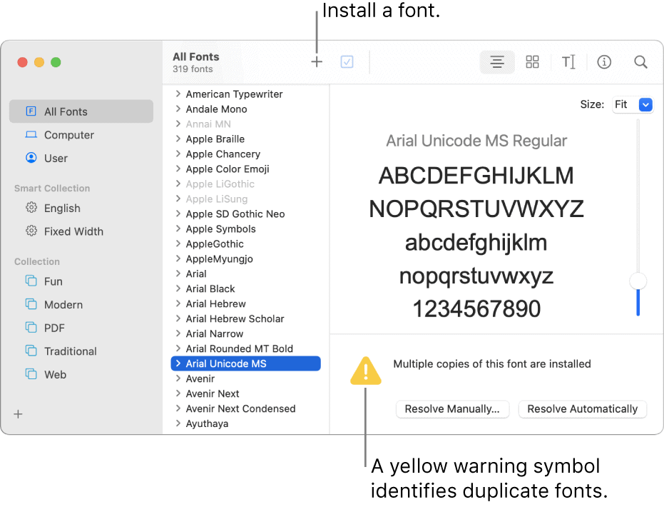 Waarschuwing voor geel Mac-lettertype