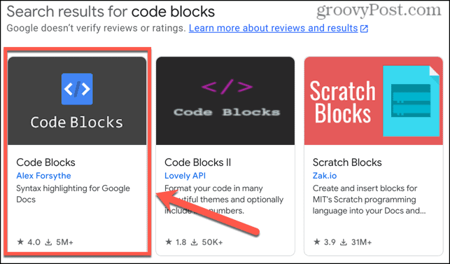 google docs code blokkeert add-on