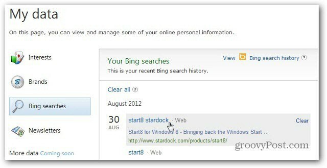 Bing zoekt geschiedenis