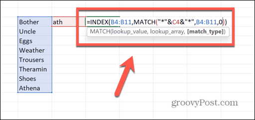 excel index match formule