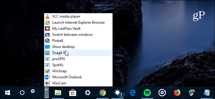 Snelstartbalk Windows 10