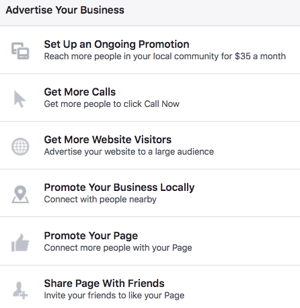 Door een Facebook-pagina te gebruiken, krijgt u toegang tot een scala aan advertentie-opties.