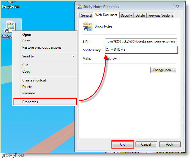 Windows 7 Maak een nieuw toewijzingsmenu voor sneltoetsen: Screenshot