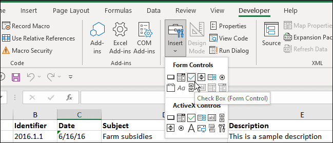 invoegen selectievakje ontwikkelaar Excel