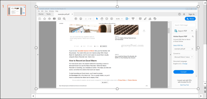 Een screenshot van een PDF-bestand, ingevoegd in PowerPoint