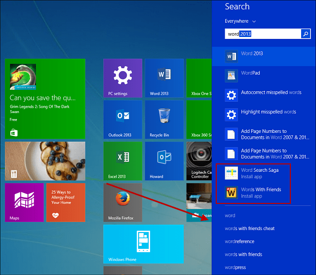 Hoe webresultaten uit te schakelen in Windows 8 Search