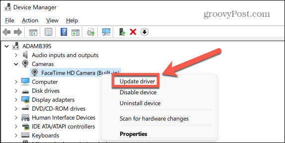 Windows apparaatbeheer camera driver update