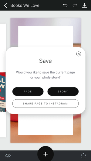 Maak een Unfold Instagram-verhaal stap 11 met opties voor het opslaan van verhalen.