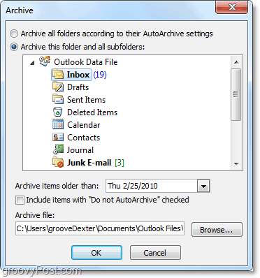 handmatige archiefinstellingen in Outlook 2010