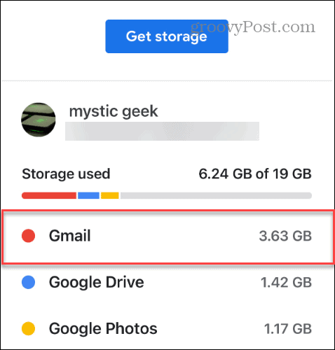 Gmail-ruimte gebruikte Google Drive