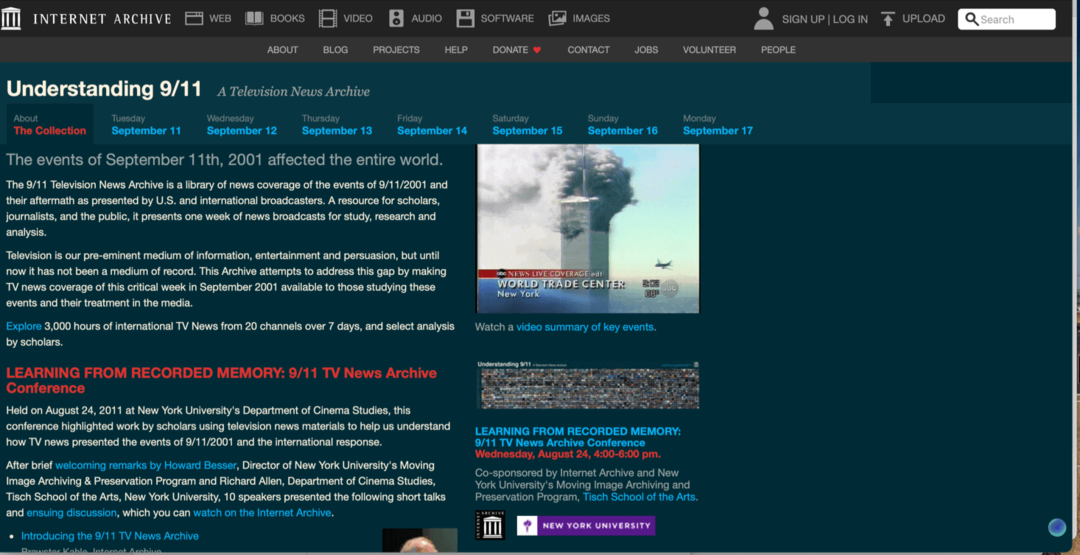 9-11 speciale sectie Internet Archive