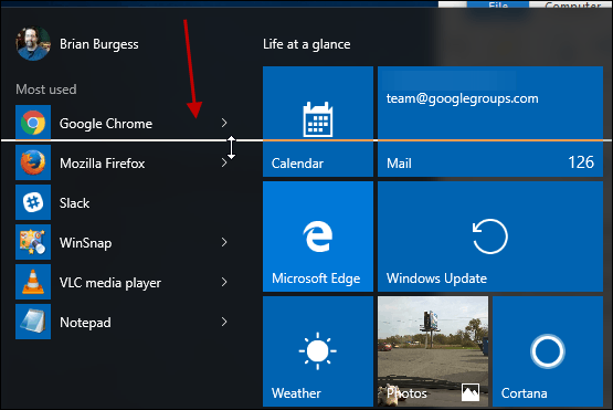 Verklein het startmenu van Windows 10