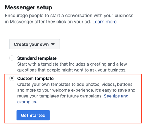 Facebook Click to Messenger-advertenties, stap 3.