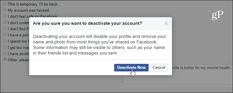 Controleer deactivering van FB-account