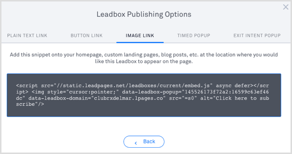 LeadPages leadbox publiceert code 
