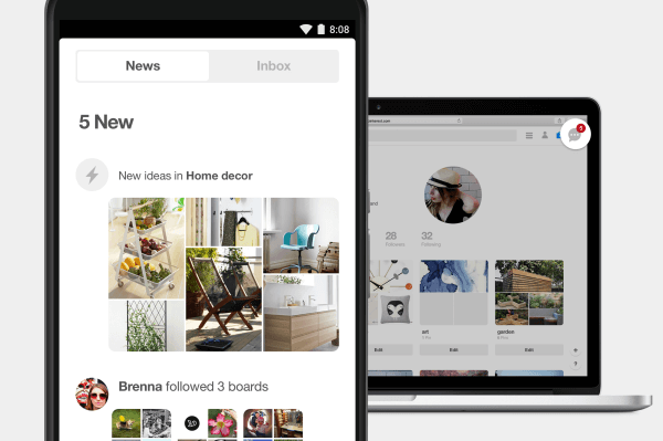 Pinterest vereenvoudigde en stroomlijnde zijn meldingsfuncties en inbox.