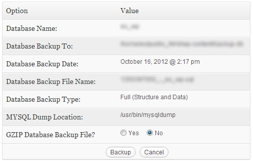 backup wordpress database