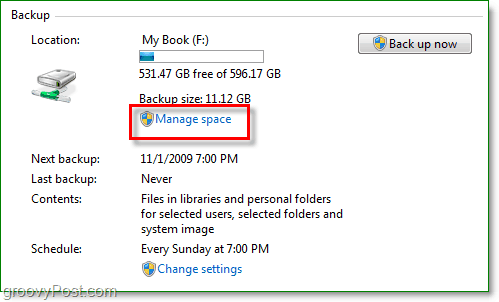 Windows 7 Backup - beheer uw schijfback-upruimte