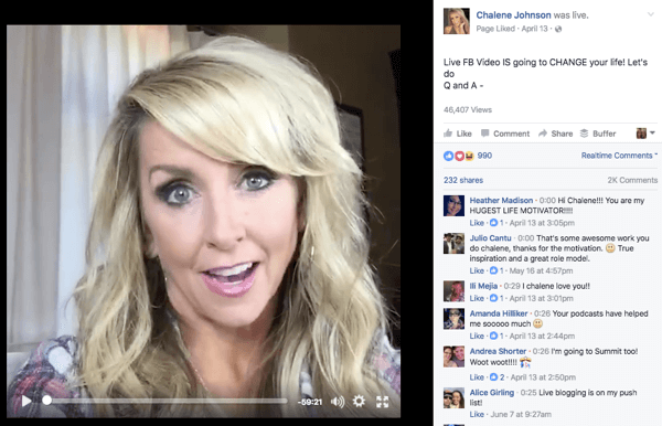 Facebook Live-video van Chalene Johnson.