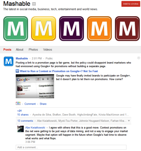 Google+ pagina's - Mashable
