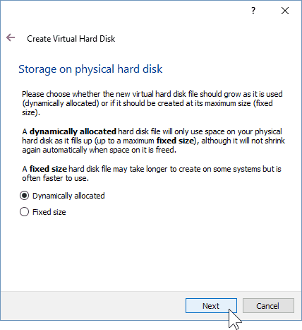06 Bepaal het type opslag voor VM (Windows 10 installatie)
