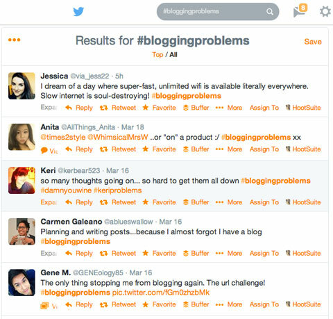 #bloggingproblems hashtag zoeken in twitter