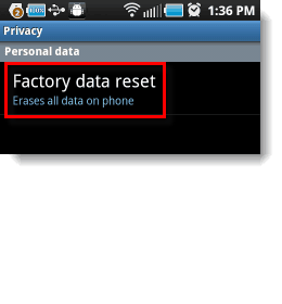Android fabrieksgegevens resetmenu