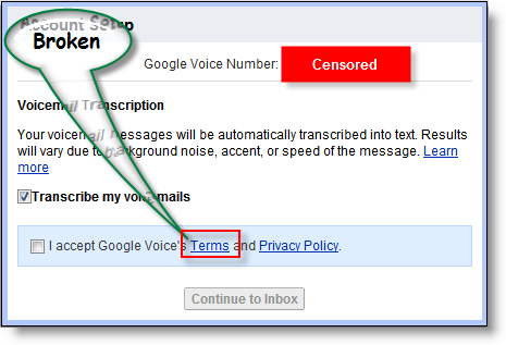 Servicelink voor Google Voice verbroken