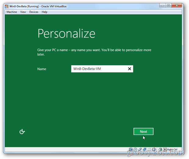 VirtualBox Windows 8 personaliseert de pc-naam